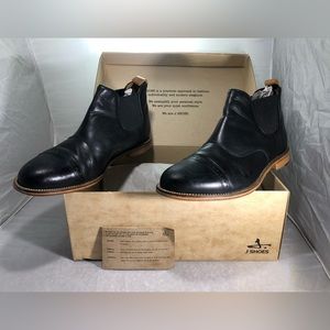 J Shoes Nelson Chelsea Brogue Cap Toe Boots in Midnight Black. Mens 9, Womens 11